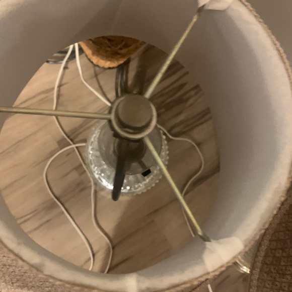 Two modern living room lamps in glass and soft fabric shade - Picture 8 of 12